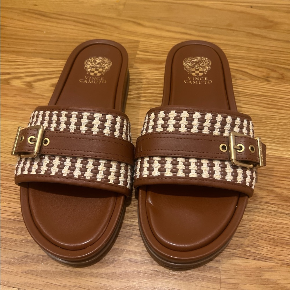 Vince Camuto brown and white sandals worn once